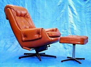 1970s legendary PeeM leather lounge chair & ottoman made in Finland 