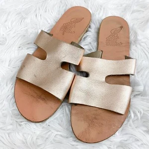 Sandali antichi greci Apteros rosa metallo sandalo pelle slip on 40 - Foto 1 di 5