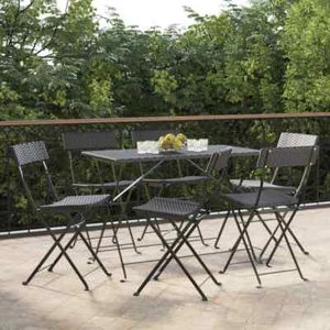 NNEVL Folding Bistro Chairs 6 pcs Black Poly Rattan and Steel - Picture 1 of 9