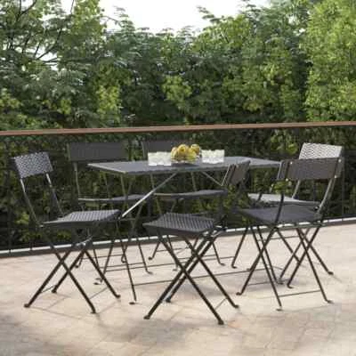 NNEVL Folding Bistro Chairs 6 pcs Black Poly Rattan and Steel — 第 1/4 张图片