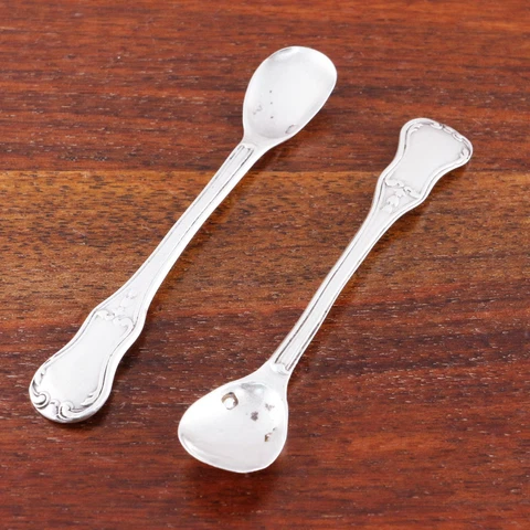 2 PIERRE QUEILLE FRENCH 950 SILVER MASTER SALT CONDIMENT SPOONS NO MONOGRAM Cover