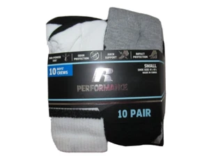 Russell Boys 10 Pack White Gray Performance Crew Socks Size S 4.5-8.5 NEW - Picture 1 of 4