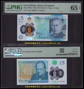 UK, Bank of England 5 Pounds 2024, Polymer, Charles III, CA01 first prefix PMG65 - Picture 1 of 1