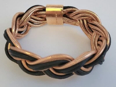BRONCE MILOR ITALIA RARO NEGRO Y ORO GRUESO TRENZADO PULSERA~HERMOSO-EC Foto 1 de 4