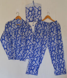 Beautiful Handmade Payjama Set Night Dress Cotton Block Print Women Sleepwear