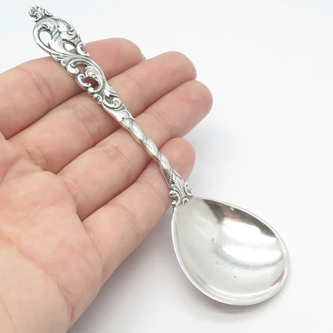 830S Silver Antique Norway Brodrene Lohne NM Dobbel Rokokko Serving Spoon #396 Cover