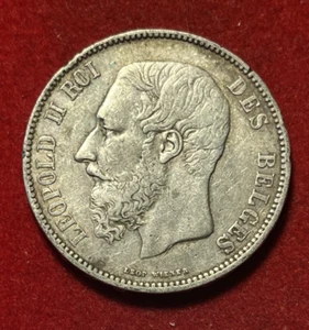 Belgium 5 Francs 1868 Silver Coin KM#24 T6376 - Picture 1 of 2