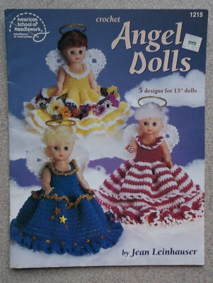 CROCHET ANGEL DOLLS 5 designs 13" dolls outfit dress pattern leaflet 1995 - Изображение 1 из 2