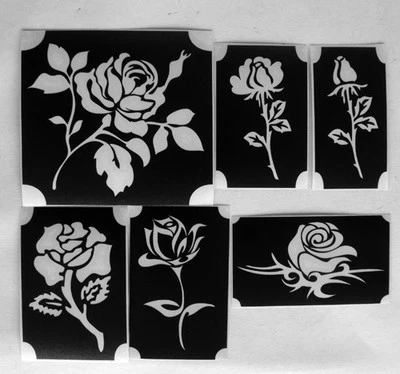 GLITTERTATTOO4YOU 6 diversi stencil tatuaggio rose tatuaggio scintillante gioielli per il corpo fiori belli