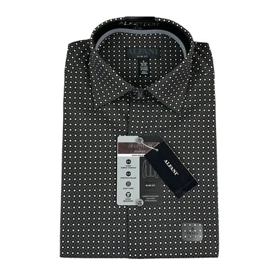 Alfani Mens Slim Fit Stain Resistant Geo Dress Shirt Black 14-14.5 32/33 - Image 1 of 3