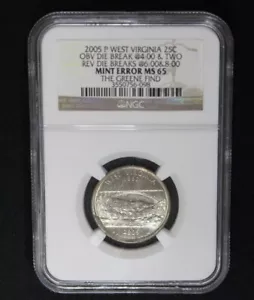 2005 Error West Virginia State Quarter Obv And Rev Die Breaks Ms 65 NGC Graded - Picture 1 of 7
