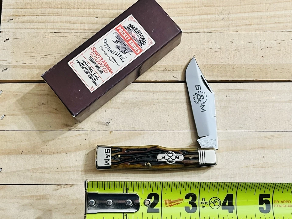 Cuchillo Schatt & Morgan 2005 archivo probado Gunstock Jack hueso # 041140 ATS-34 Foto 1 de 4