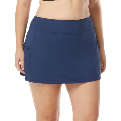 Beach House Swim Skirt Navy Blue Solid Pull On Zipper Pocket Plus Size 24W NWT - Image 1 of 4