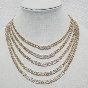 Collar Vintage 5 Niveles Tono Dorado Estrás 16"-19" Cadena En Capas Declaración - Imagen 1 de 7