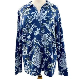 Vintage Classic Elements Damen XL Blau Blumen Strickjacke Pullover Baumwolle - Bild 1 von 10