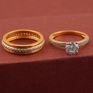 14k Multi-Tone Gold Couple Gift Natural 1CT Round Cut Diamond Certified Ring Set - Picture 1 of 14