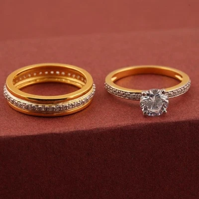 14k Multi-Tone Gold Couple Gift Natural 1CT Round Cut Diamond Certified Ring Set - Image 1 of 4