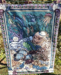 Unterwasser Wandbehang Wandteppich 35"x25" Fisch Oktopus Seepferdchen gebraucht - Bild 1 von 3