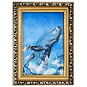 Whale Oil Painting Original Marine Art Ocean Animal Framed 4x6 Inches - Picture 1 of 14