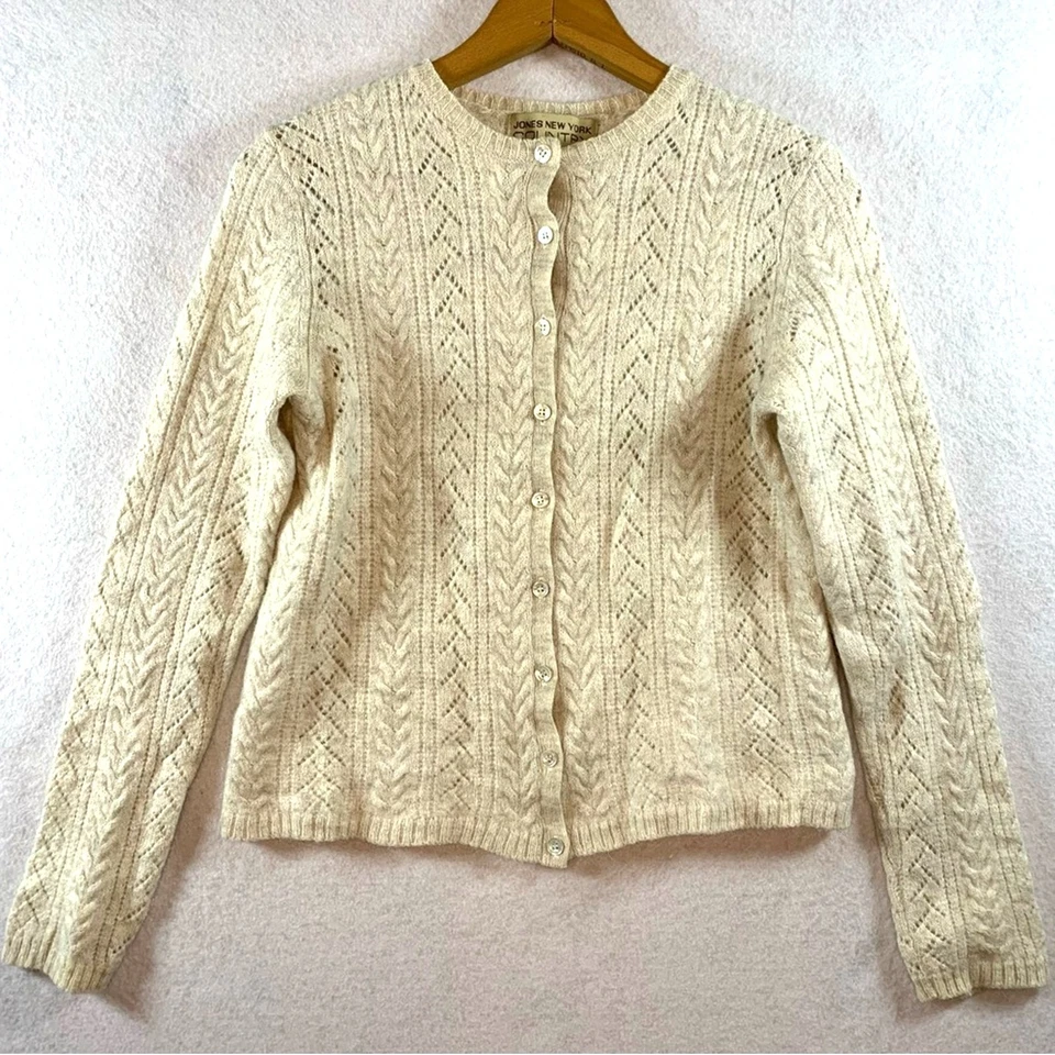 VTG Jones NY Country Women Open Knit Button Sweater XS/S Alpaca Wool Blend  - Image 1 of 4