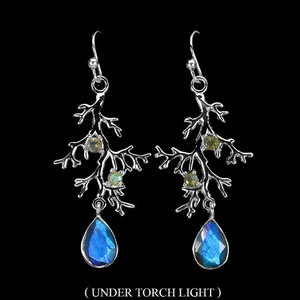 925 Sterling Silver Earrings Pear Labradorite 10x7mm Natural Gemstone Jewelry - Picture 1 of 13