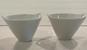 Crate & Barrel Cone Handled Soup Cereal Bowls Set Of 2 Porcelain White - Picture 1 of 10