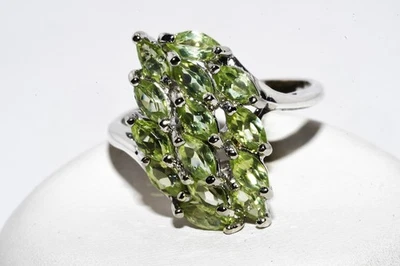 $395 .925 Sterling Silver 2.40CT Natural Marquise Cut Peridot Cluster Ring - Image 1 of 4