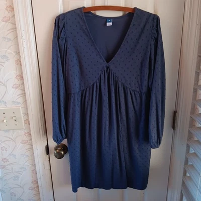 Old Navy Swiss Dot Mini Dress Cotton-Rayon Size XS V-Neck Long Sleeves Pockets - Image 1 of 4