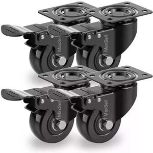 4 X Heavy Duty 50mm Swivel Castor Wheels Trolley Furniture With Brake PU 200kg - Picture 1 of 9