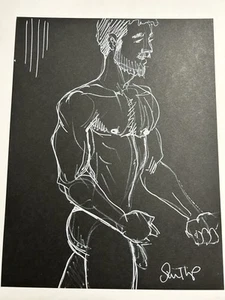Nude Male Marker Drawing- Original Fine Art - Direct from + Signed by Artist - Bild 1 von 2
