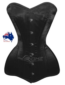 26 Double Steel Boned Waist Training Satin Victorian Overbust Long Corset C99B - Picture 1 of 9