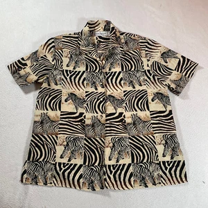 Vintage Claudia  Richard Zebra Shirt Womens Black Windowpane Nature Animal Print - Picture 1 of 14