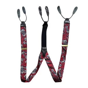 Vintage Thurston Suspenders Silk Leather Playing Cards Casino Braces Red Black - Picture 1 of 8