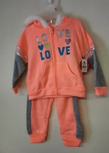 18 month baby toddler girls "love" hooded jogging outfit - Picture 1 of 1