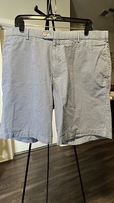 Peter Millar Chino Shorts Mens Size 36X9 Blue White Check Flat Front 100% Cotton - Image 1 of 4