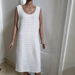 NUOVO ABITO SFILACCIATO TWEED BOUCLE ST.JOHN BELLISSIMO (BIANCO/CAVIALE) TAGLIA - 16 - Foto 1 di 12