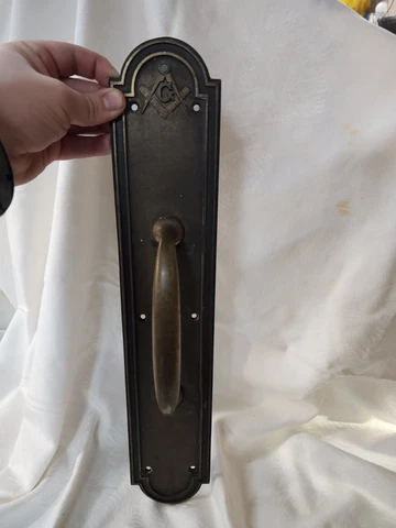 RARE BRONZE MASONIC DOOR PULL HANDLE ANTIQUE, ONE SIDE, FANTASTIC FIND SEE PICS Cover