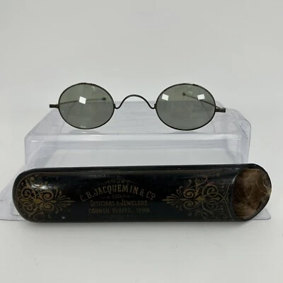 Vintage Sunglasses Eye Glasses Metal Frames Gray Lenses unmarked with case - Image 1 of 4