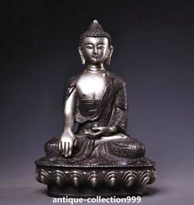 8.2"Old Tibet Bronze Silver Buddhism Sakyamuni Shakyamuni Amitabha Buddha Statue
