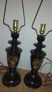 Vintage Japanese Hand Etched Brass Lamps Black Brass Lamps - Picture 1 of 24