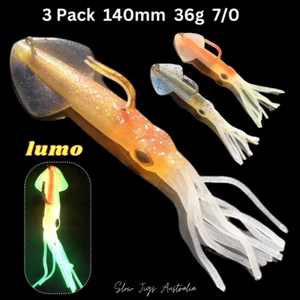 3x Soft plastic Squid Lure 140mm 36g Jig Hook Snapper Reds Trout Reefies - Picture 1 of 9