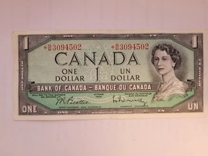 1954 Canada $1 HRH Queen Elizabeth II *BM3094502 JRB/LR Bank Note - Bild 1 von 2