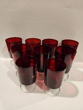 Vintage Luminarc Arcoroc France Ruby Red Stemmed Glass Goblet 8oz - 9 glass lot