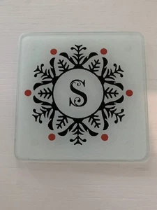 NEW Glass Monogram 8" Square Trivet S Black Scroll Decorative Housewarming GIft - Picture 1 of 5