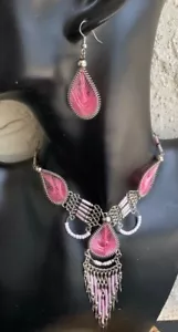 Pink Dream Catcher Silk Thread Necklace Earrings Set Peruvian Alpaca Silver   - Picture 1 of 7