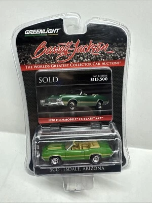 (JL-1) 1/64 Greenlight 1970 Barrett Jackson Oldsmobile Cutlass 442 Green Convert - Image 1 of 4