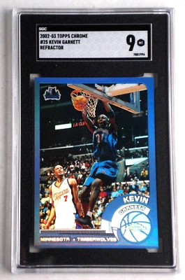 KEVIN GARNETT 2002-03 TOPPS CHROME REFRACTOR #25 SGC GRADED 9 MT HOF BASKETBALL - Image 1 of 2