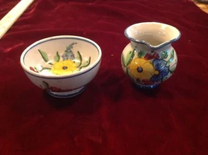 Vintage Hand Painted  Vanro Como Italy Mini Cream & Sugar H.732 Floral/Blue - Picture 1 of 5
