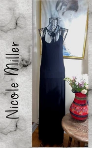 NICOLE MILLER Black Silky Knit Halter Dress W/Strappy Back-Maxi-Dropped Waist-XS - Picture 1 of 6