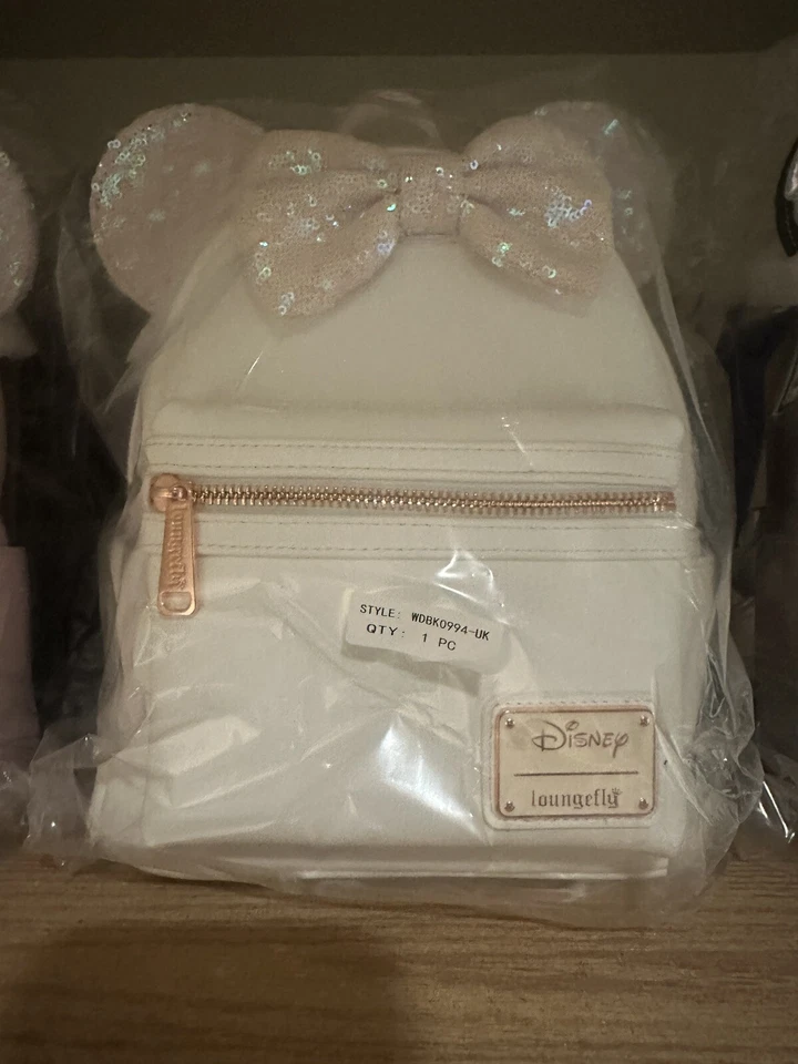NWT~ Disney Minnie Mouse White Iridescent Sequin Mini Loungefly Backpack - Image 1 of 1